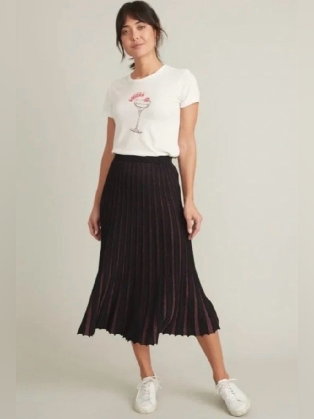 Marine Layer Penny Pleated Midi Skirt -Rainbow Stripe Sparkle-NWT